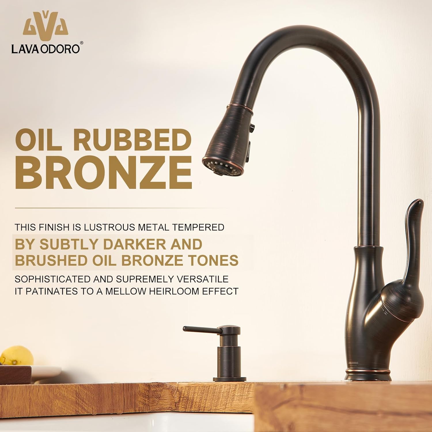 Oil Rubbed Bronze Kitchen Faucet with Pull Down Sprayer, Lava Odoro Bronze Kitchen Sink Faucet with Magnetic Docking Spray 3-Function, Brass Faucet for Kitchen Sink 1 Hole and 3 Hole, KF271-ORB