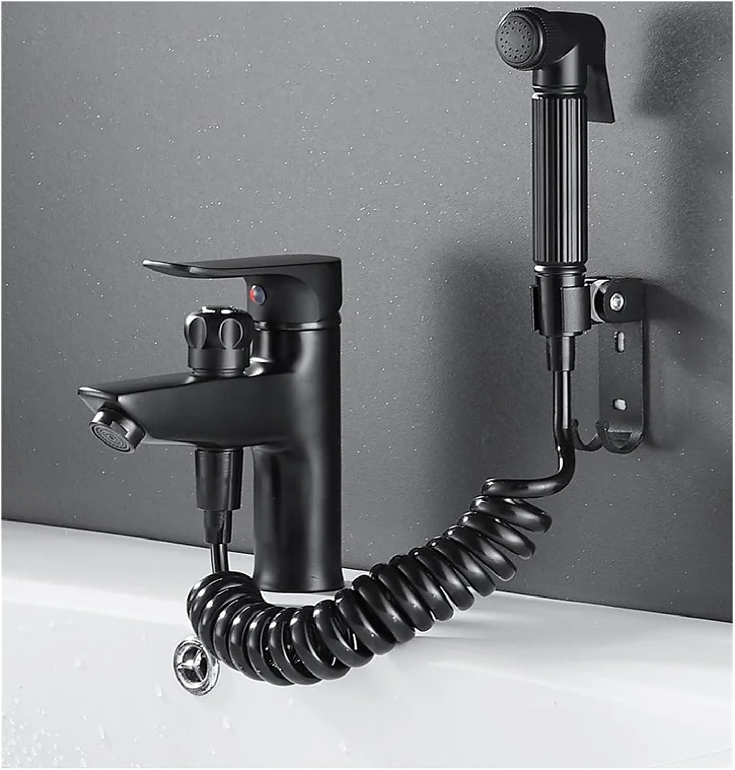 Brass Bathroom Basin Single Handle Sink hot and Cold Water Mixing Valve Nozzle Bathtub Faucet (Black Faucet Set3)