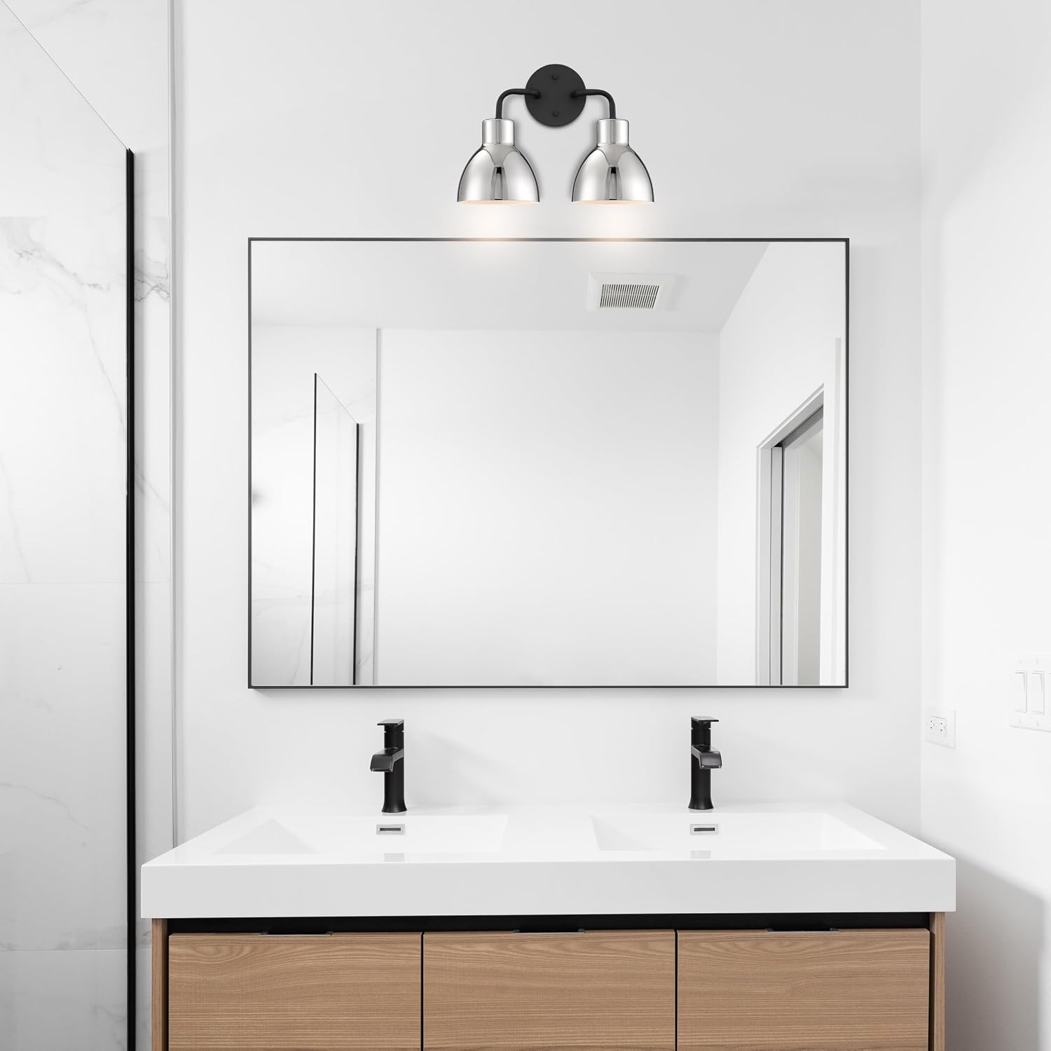 Nuvo 60/6772 Sloan 2 Light Bathroom Vanity Wall Light Fixture, Matte Black and Polished Nickel Finish
