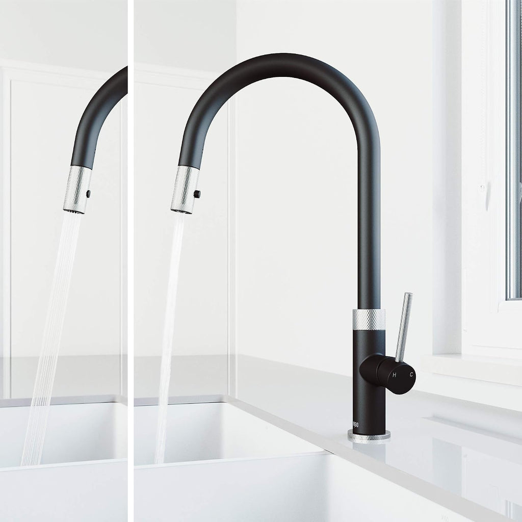 VIGO Bristol 19'' H Single Handle Pull-Down Sprayer Kitchen Faucet in Stainless Steel and Matte Black-VG02033STMB