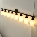 8-Light Matte Black Bathroom Vanity Light Modern Black Bathroom Light Fixtures Over Mirror Vintage Vanity Wall Sconce Light With White Glass Shade Wall Lamps For Living Room Bedroom Bulbs Not Included