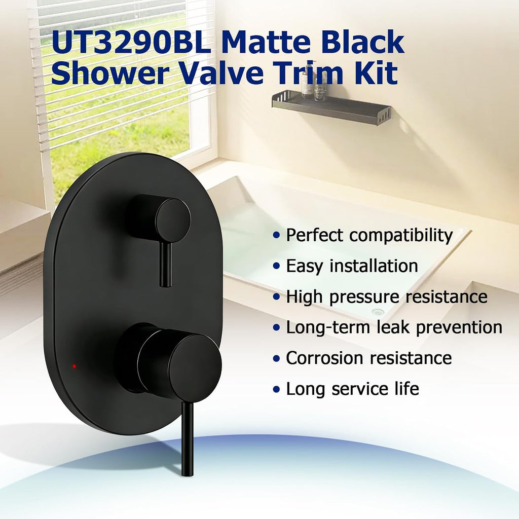 UT3290BL Matte Black Shower Valve Trim Kit Compatible with Moen Align M-CORE 3-Series 2-Handle Shower Faucet Trim Includes 1213 Cartridge for Moen U232 U362 M-CORE Mixing Valve, Valve Require