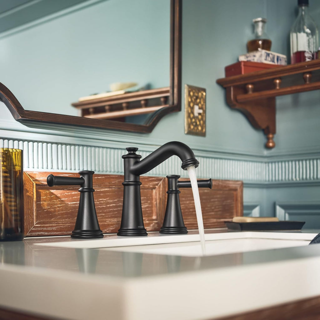 Moen Belfield Matte Black Two-Handle Widespread Bathroom Faucet Trim Kit, Valve Included, TV6405BL