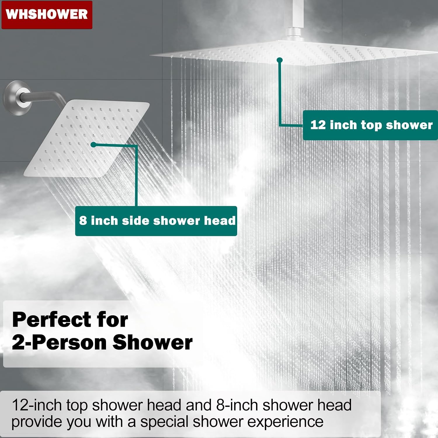 Dual Shower Heads Shower System with 12 Inch Ceiling Rainfall Shower Head and 8 Inch Side Shower Head Digital Display Shower Fixtures Luxury Shower Faucet Set,Brushed Nickel