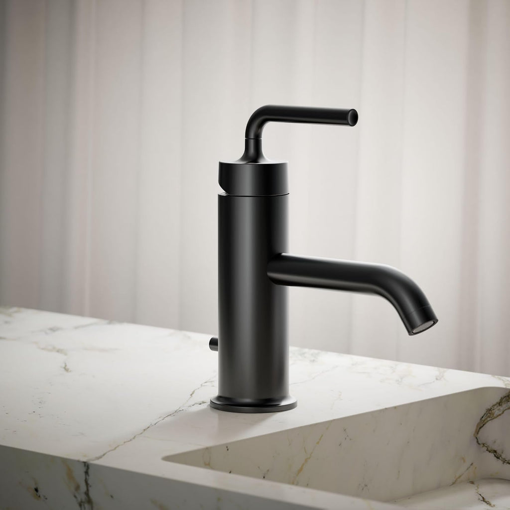 KOHLER K-14402-4A-BL Purist® Single-Handle Bathroom Sink Faucet, Straight Lever Handle, Bathroom Faucets, 1.2 GPM, Matte Black