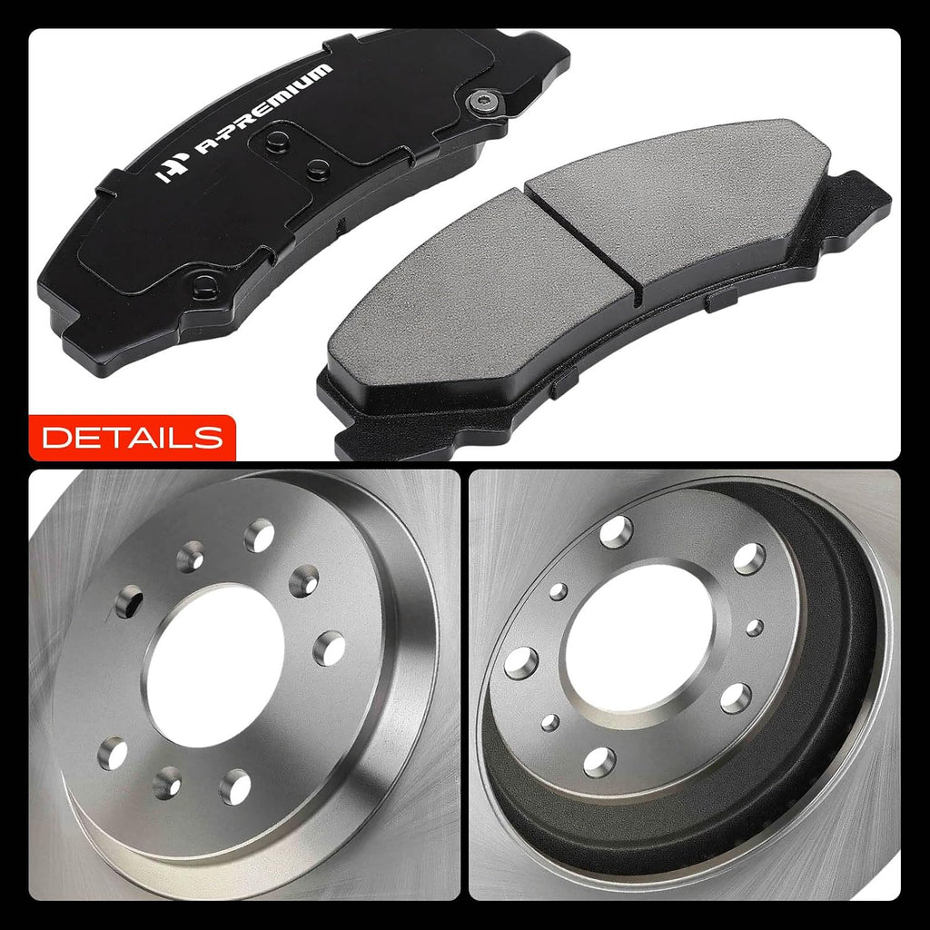 A-Premium 11.93 in (303mm) Front Vented Disc Brake Rotors + Ceramic Pads Kit Compatible with Select Buick and Chevy Models - Lucerne 06-11, Impala 06-13, Impala Limited 14-16, Monte Carlo 06-07, 6-PC