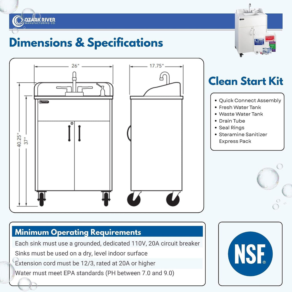 Ozark River Portable Sinks Premier White & Clean Start Kit Bundle, White Laminate-ABS, Portable Sink with Hot Water, Self-Contained Sink, Portable Hand Washing Station, 110V