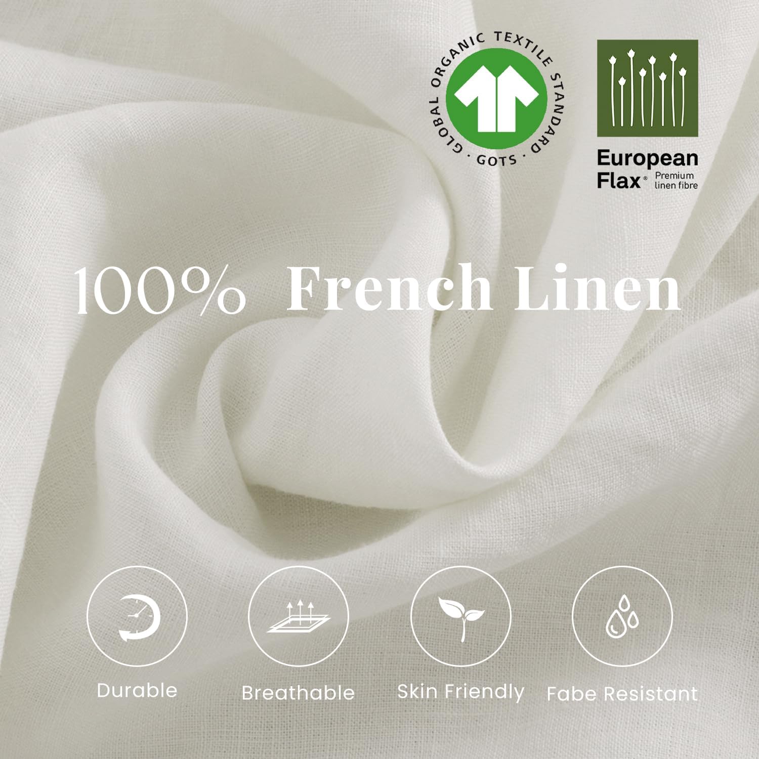 S VICTORY SYMBOL Pure Linen Sheets Set,100% Organic French Natural Flax Bedding with Stone Washed,King Size Bed Sheets 4pcs-1 Flat Sheet,1 Fitted Sheet,2 Pillow Cases(Creamy White)