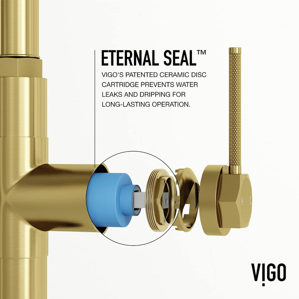 VIGO Hart Arched 18'' H Single Handle Pull-Down Spout Kitchen Faucet in Matte Brushed Gold-VG02035MG