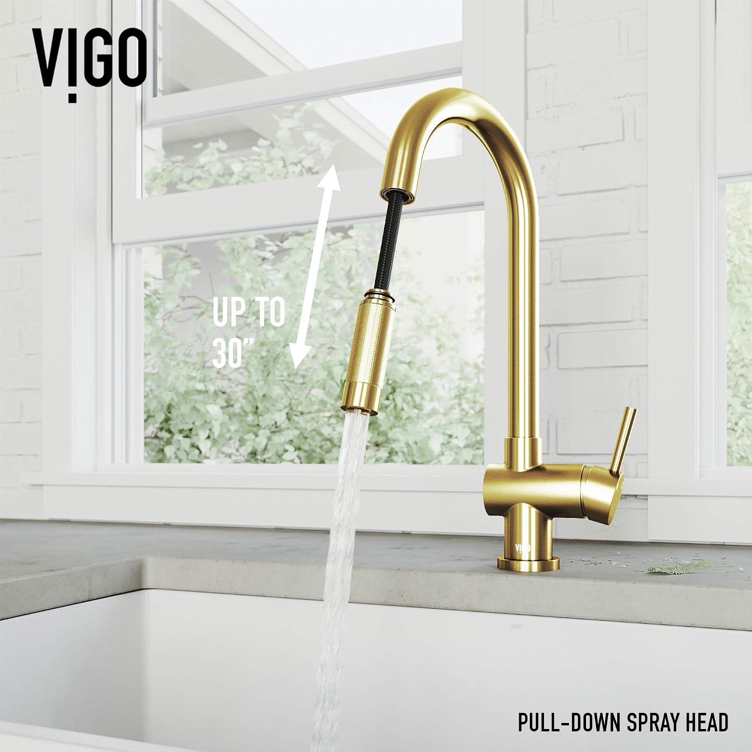 VIGO Gramercy 17'' H Single Handle Pull-Down Spout Kitchen Faucet in Matte Brushed Gold-VG02008MG