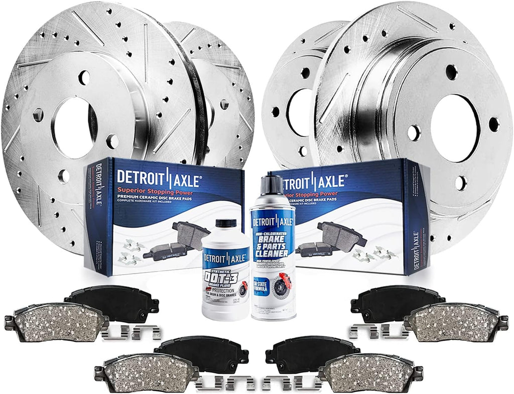 Detroit Axle - Brake Kit for 2018-2022 Ford EcoSport, Drilled and Slotted Disc Brake Rotors Ceramic Brakes Pads 2019 2020 2021 Replacement: 11.81' inch Front and 10.67' inch Rear Rotor
