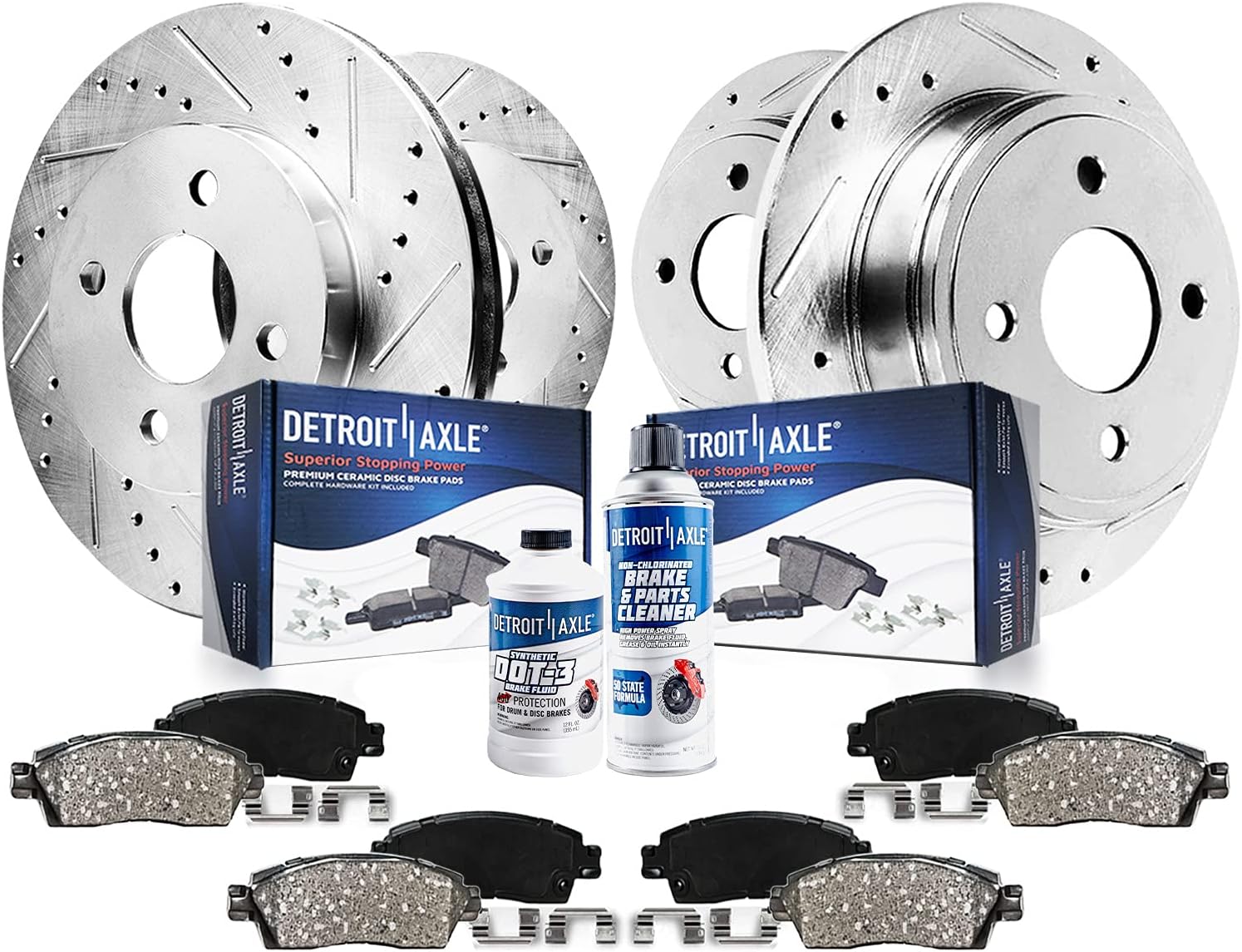 Detroit Axle - Brake Kit for Fiat 124 Spider Mazda MX-5 Miata Drilled and Slotted Disc Brake Rotors Ceramic Brakes Pads 2017 2018 2019 Replacement : 11.02' inch Front and Rear Rotors