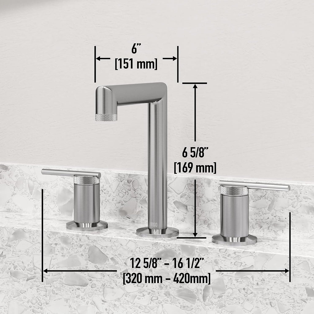 VIGO Sterling Two-Handle Three-Hole Mount Widespread Bathroom Sink Faucet, 7-Inch, Brushed Nickel, Modern Design, Solid Brass, 1.2 GPM WaterSense & Ceramic Disc Valve, Corrosion-Resistant