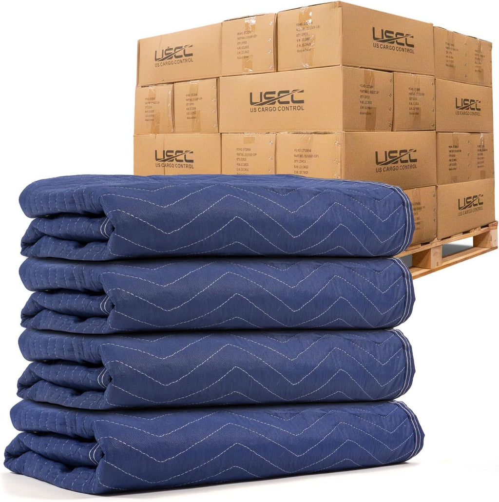 US Cargo Control Moving Blankets Heavy Duty 72'x80' 240-Pack (43 lbs/doz), Packing Blankets for Moving Furniture, Shipping, and Storage, Lightweight Quilted Furniture Pads, Tough Blue Polyester