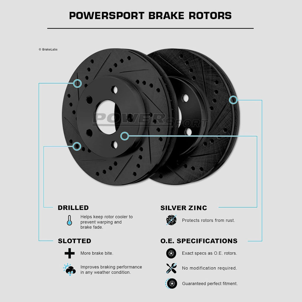 Power Sport Front Rear Brakes and Rotors Kit |Front Rear Brake Pads| Brake Rotors and Pads| Semi Metallic Brake Pads and Rotors |fits 2013-2017 Land Rover Range Rover, Range Rover Sport