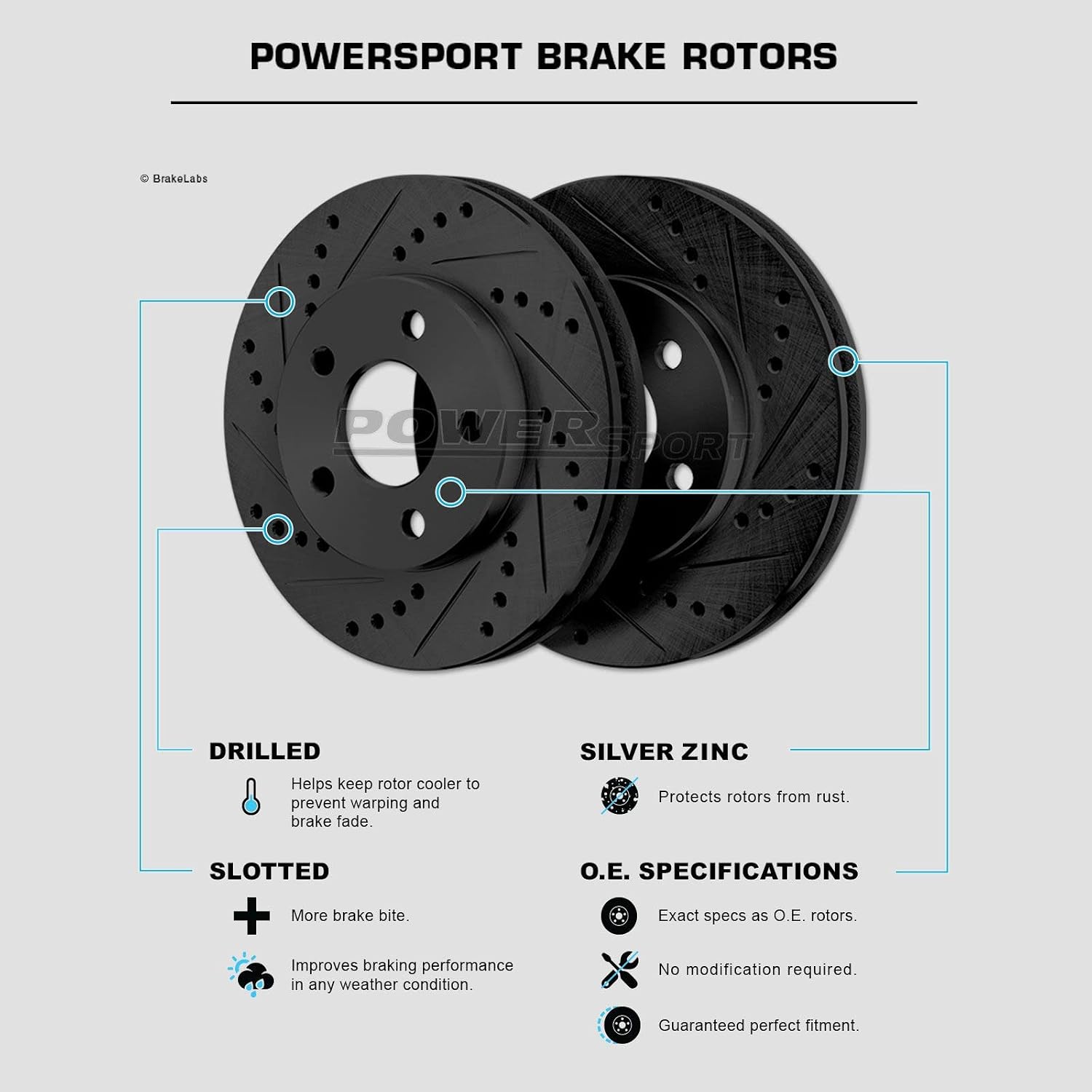 Power Sport Front Rear Brakes and Rotors Kit |Front Rear Brake Pads| Brake Rotors and Pads| Semi Metallic Brake Pads and Rotors |fits 2013-2017 Land Rover Range Rover, Range Rover Sport