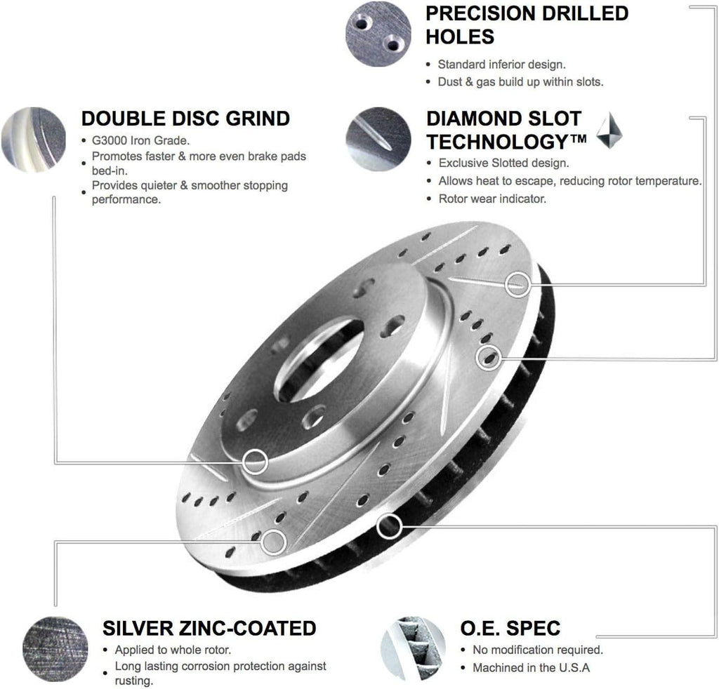 R1 Concepts Front and Rear Brake Kit Fits 2016-2017 Lexus GS200t, IS200t, RC200t; 2018-2019 Lexus GS300| Ceramic Brake Pads and Drilled Slotted Brake Rotors| 13.1' Front & 12.2' Rear