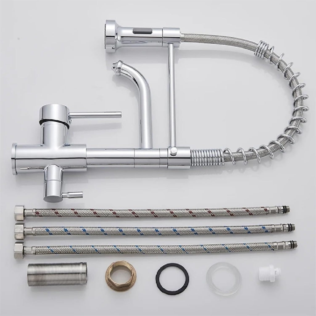 Kitchen Water Filter Faucet Dual Spout Filter Drinking Water Mixer Tap Rotation Taps(Chrome)