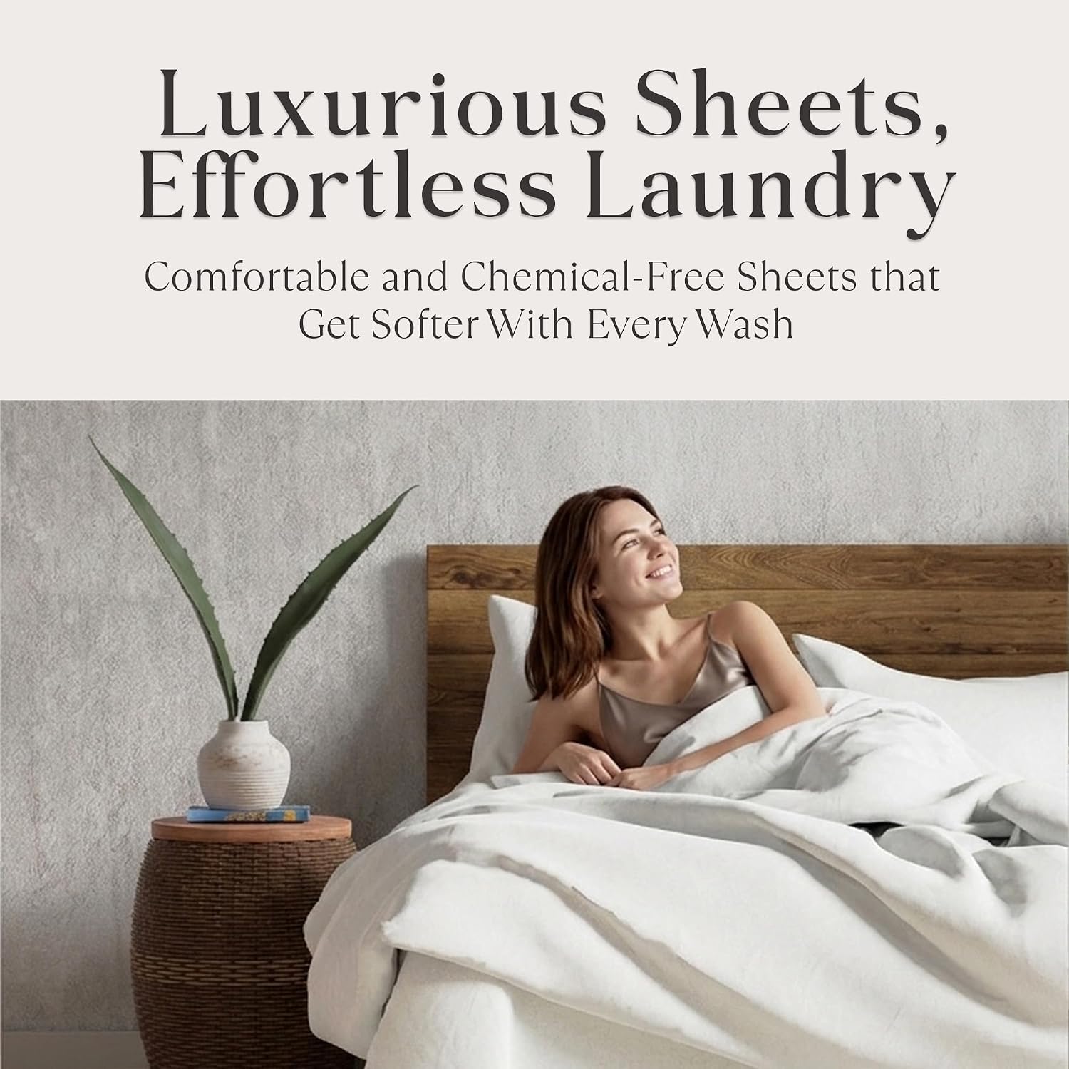 Delilah Home 100% Organic Cotton Queen Flat Sheet Set, GOTS & Vegan.org Verified, Long Stem 300 TC Sateen Bedding, Non-Synthetic, Deep Pocket Fitted Linen, Lightweight, All-Season, 4 Piece Set - White