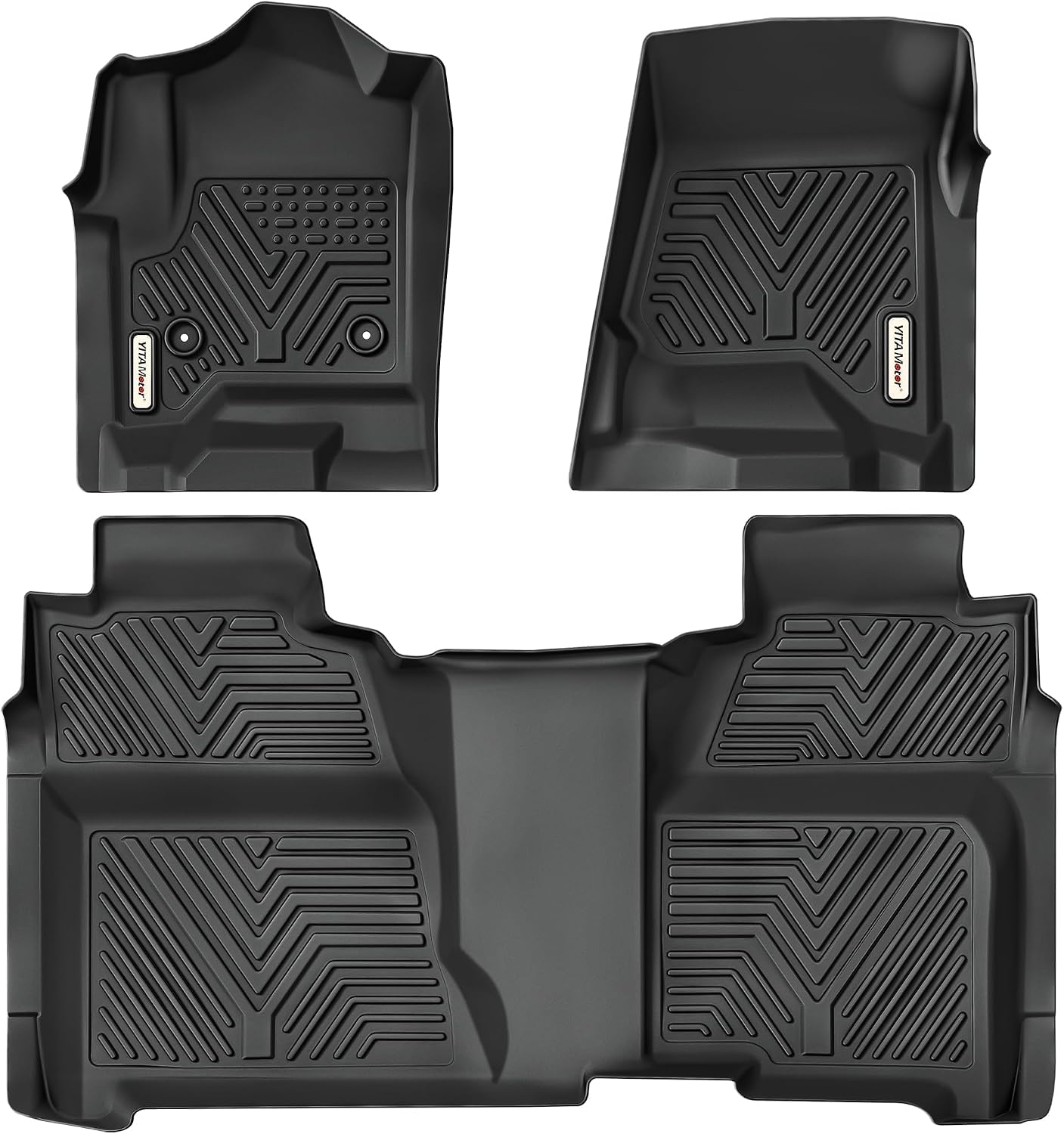 YITAMOTOR Floor Mats Compatible with 2014-2018 Chevy Silverado/GMC Sierra 1500 Crew Cab, 2015-2019 Silverado/Sierra 2500 HD/3500 HD Crew Cab, All-Weather 1st & 2nd Row, Black