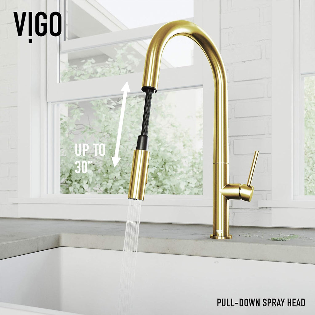 VIGO Greenwich 18'' H Single Handle Pull-Down Sprayer Kitchen Faucet in Matte Brushed Gold-VG02029MG