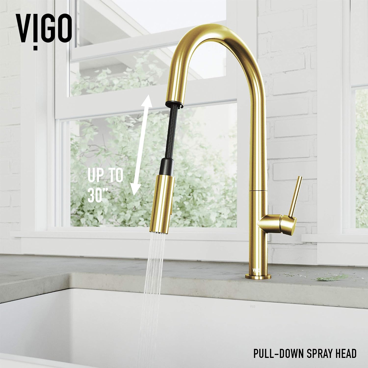 VIGO Greenwich 18'' H Single Handle Pull-Down Sprayer Kitchen Faucet in Matte Brushed Gold-VG02029MG