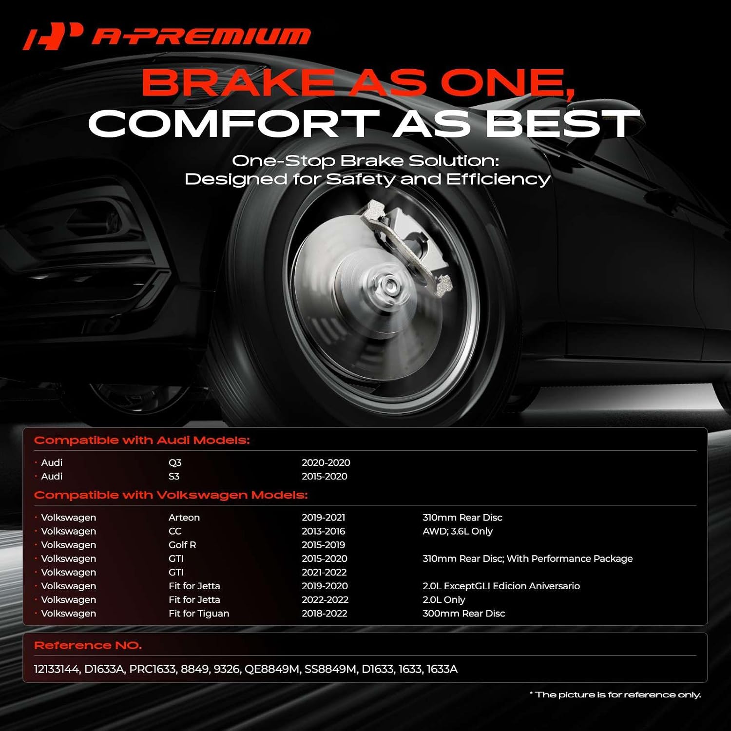 A-Premium 13.39 in (340 mm) Front Vented Disc Brake Rotors + Ceramic Pads Kit Compatible with Select Volkswagen & Audi Models - Jetta 2019-2020/2022, Golf R, Tiguan, CC, GTI, Arteon, 6-PC Set