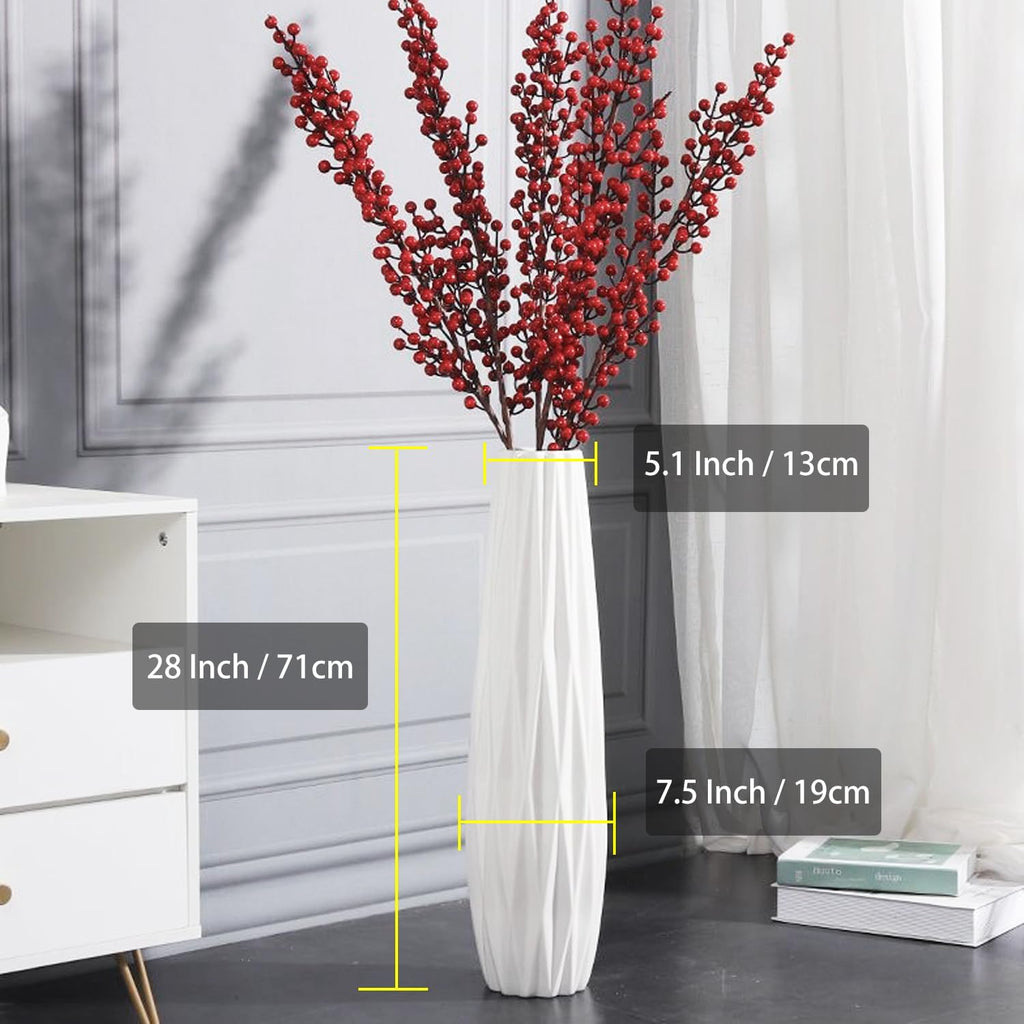 White Tall Floor Vase, 28' Ceramic Decorative Large Vases for Living Room Decor Home Office Bedroom, Modern Big Standing Flower Vase with Glossy Glaze