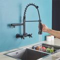 Wall Mounted Kitchen Faucet Hot Cold Water Mixer Tap Pull Down Spray 360 Rotation Kitchen Mixer Taps(Polished Gold)