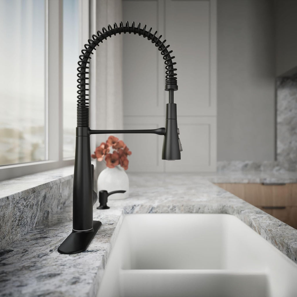 KOHLER K-REC22745-SD-BL Semi-Professional Kitchen Sink Faucets with Soap Dispenser, Commercial Kitchen Faucets with Pull Down Sprayer, Matte Black
