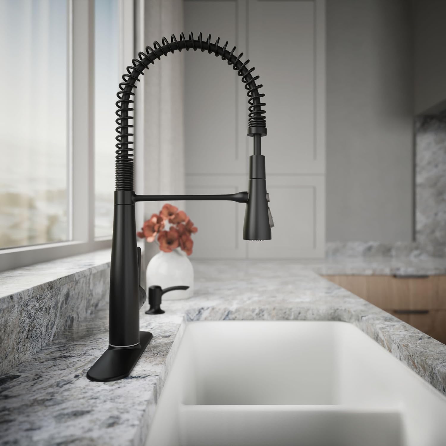 KOHLER K-REC22745-SD-BL Semi-Professional Kitchen Sink Faucets with Soap Dispenser, Commercial Kitchen Faucets with Pull Down Sprayer, Matte Black