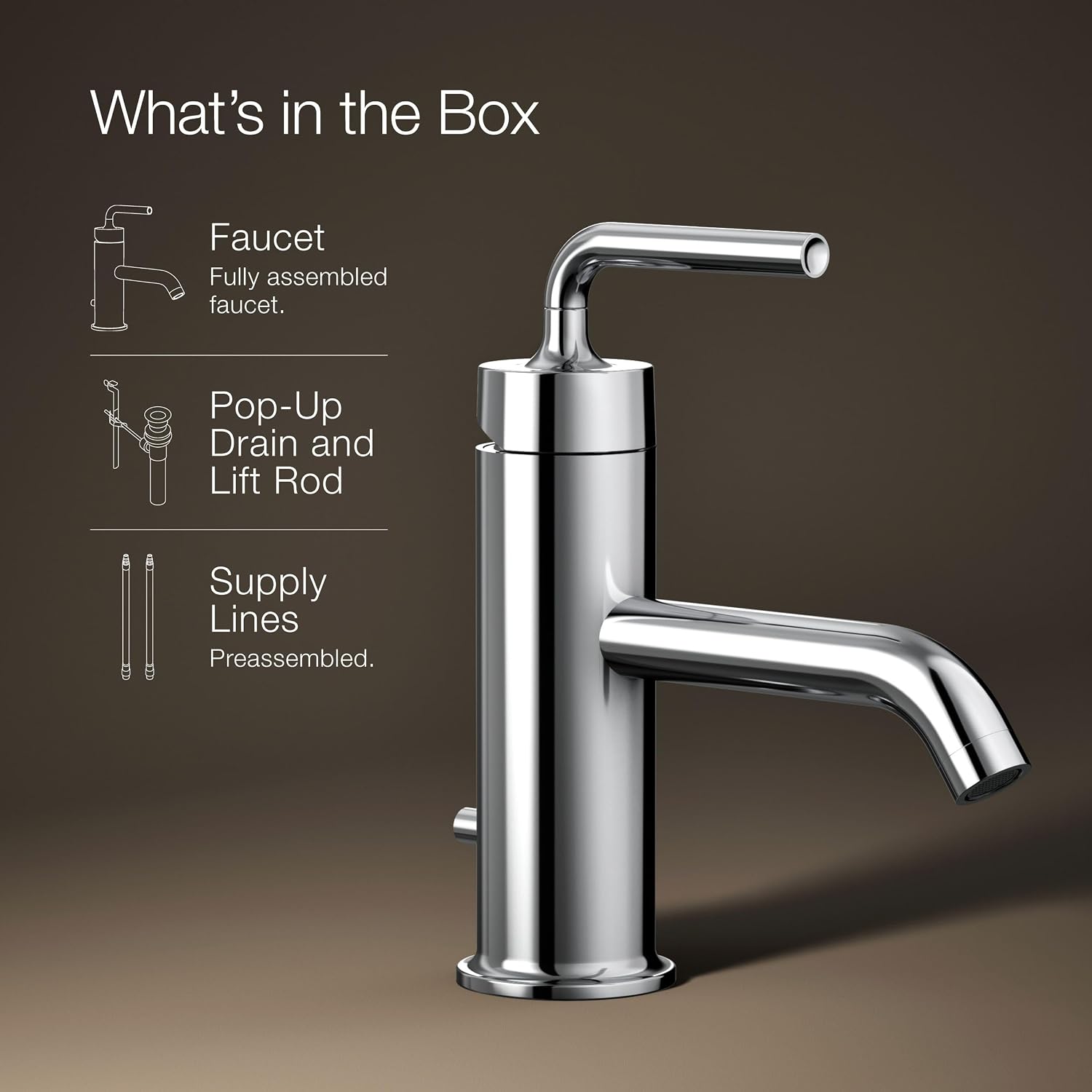 KOHLER K-14402-4A-CP Purist® Single-Handle Bathroom Sink Faucet, Straight Lever Handle, Bathroom Faucets, 1.2 GPM, Polished Chrome
