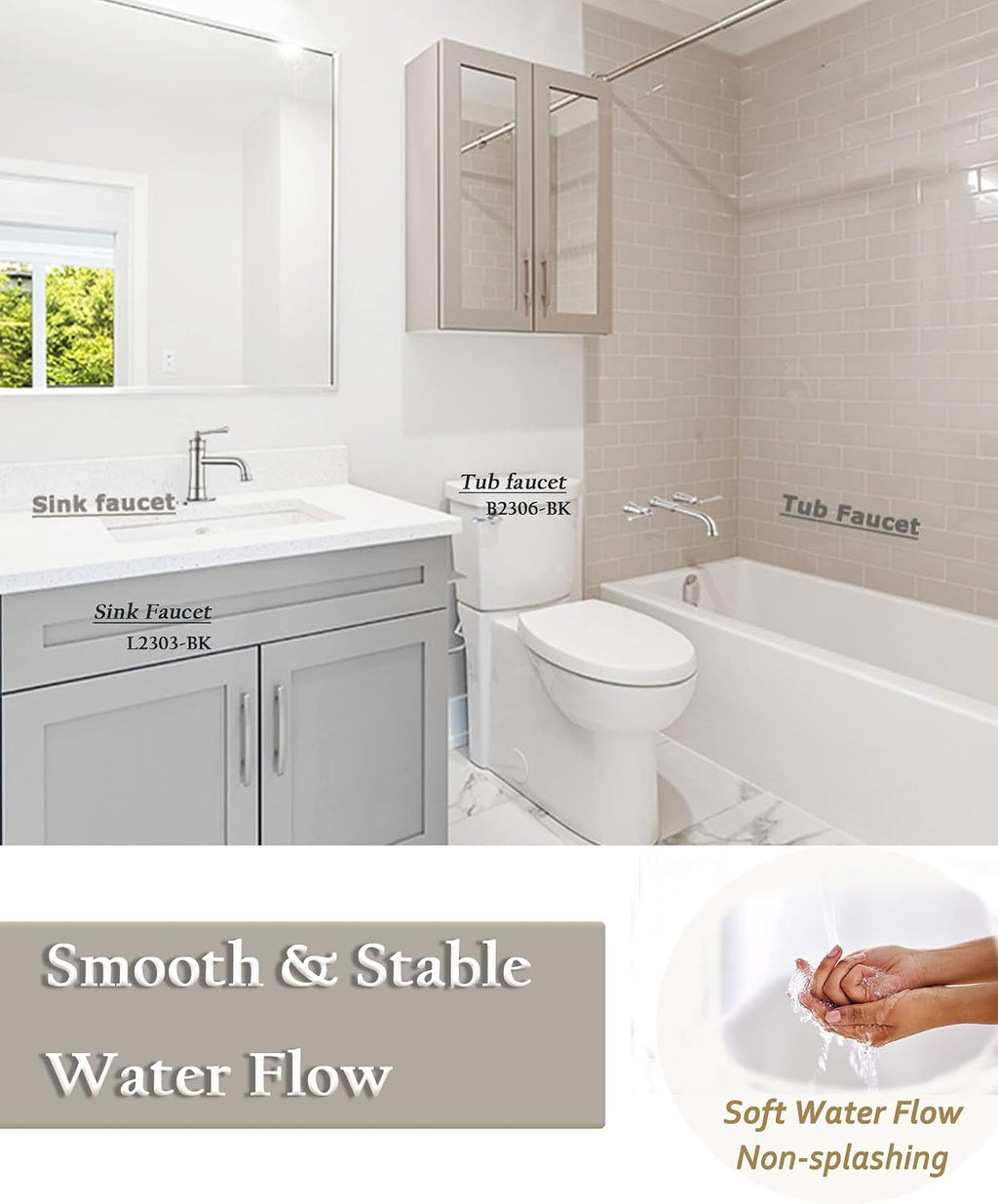 Wall Mount Tub Filler with Rough-in Valve, High Flow Brass Roman Tub Faucet 2 Handle Wall Mounted Bathtub Faucet 360° Swivel Spout, Brushed Nickel(B2306-BN)
