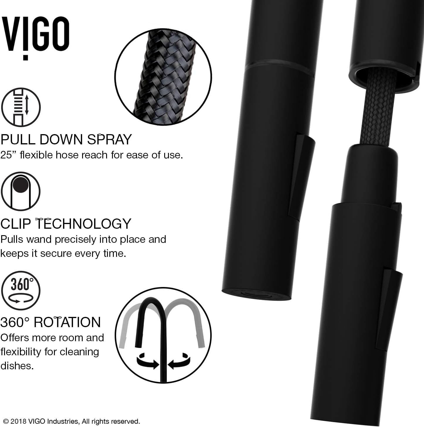 VIGO Greenwich 18'' H Single Handle Pull-Down Sprayer Kitchen Faucet Set with Soap Dispenser in Matte Black-VG02029MBK2