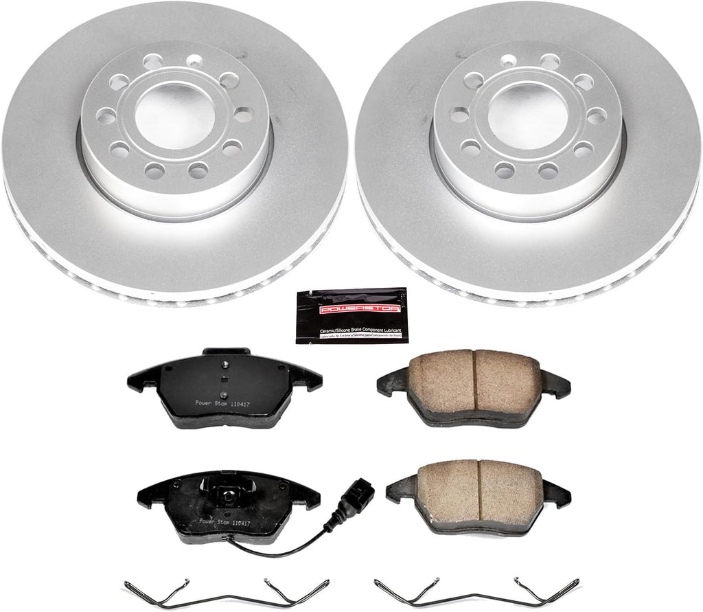 PowerStop Front Brake Kit for Audi A3 2010-13 |Volkswagen Beetle 2012-19 |Golf 2010-14 |Jetta 2005-18 - Fully-Coated Disc Rotors with Z23 Carbon-Fiber Ceramic Brake Pads Upgrade, CRK4623