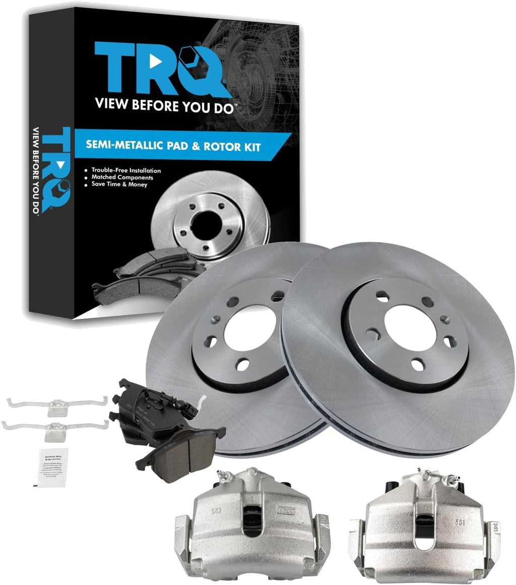 TRQ Front Brake Pad and Rotor Set Semi Metallic Vented Rotors Calipers Compatible with 2005 Volkswagen Jetta