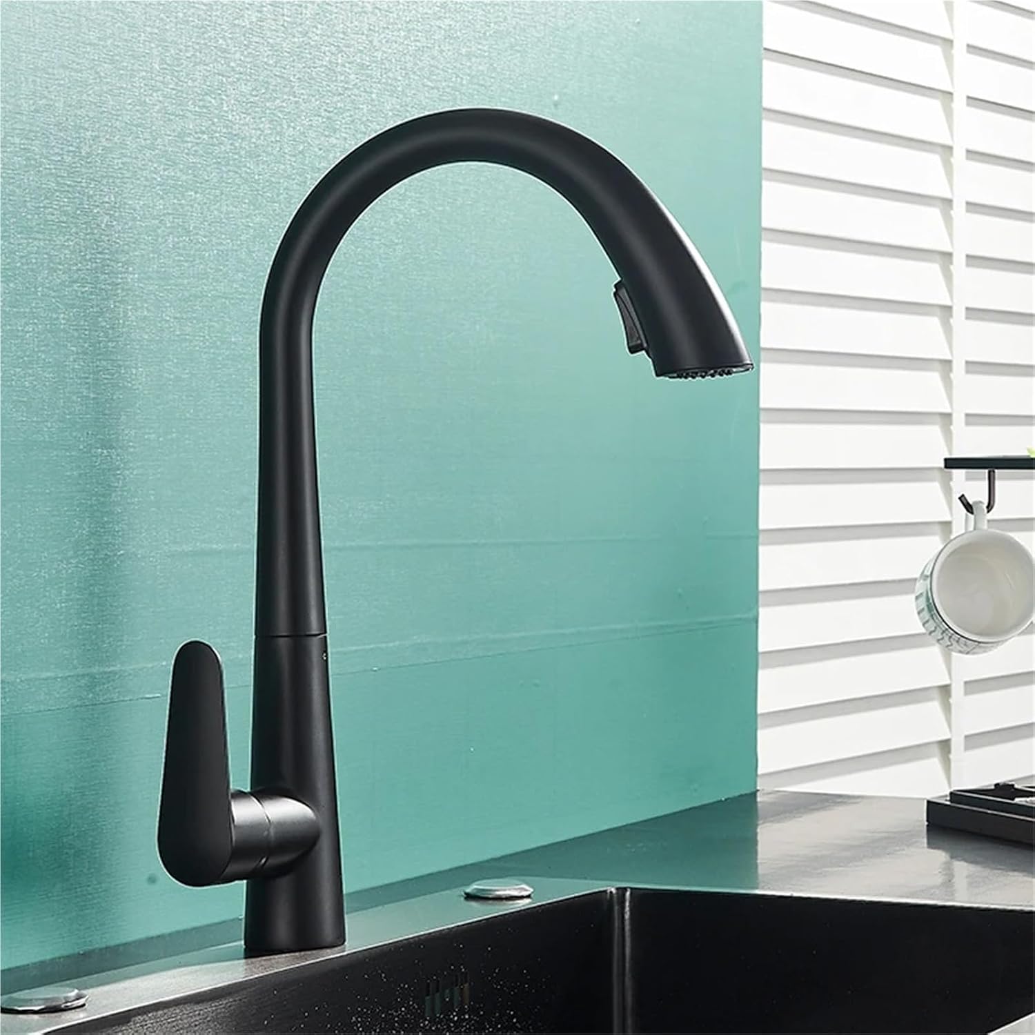 Kitchen Faucet Flexible Pull Out Mixer Tap Deck Mounted 360 Swivel 2 Mode Hot Cold Water Faucets(Matte Black)