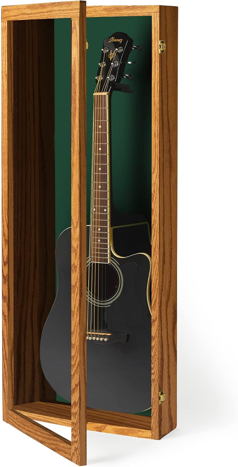 PENNZONI Acoustic Guitar Display Case - Acrylic Acoustic Guitar Case - Guitar Display Case Wall Mount, Guitar Wall Case Made from Hardwood Frame & Clear Acrylic | Natrual Oak