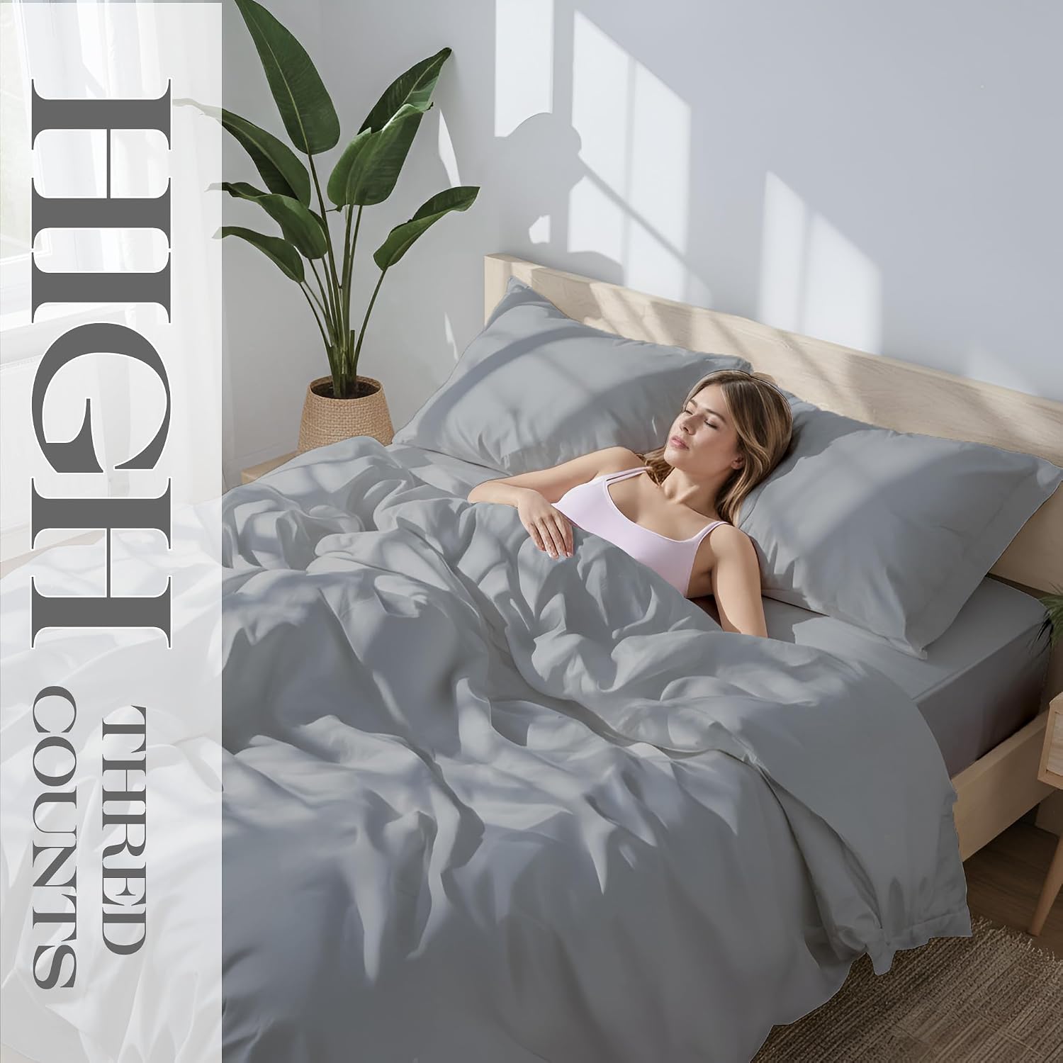 Bluemoon Homes Egyptian Cotton Sheets King Size Pack of 2-4 Piece Sheet Set All Around Elastic 18' Deep Fitted Sheet, Extra Soft Bed Sheets - Light Grey King Bedding Set