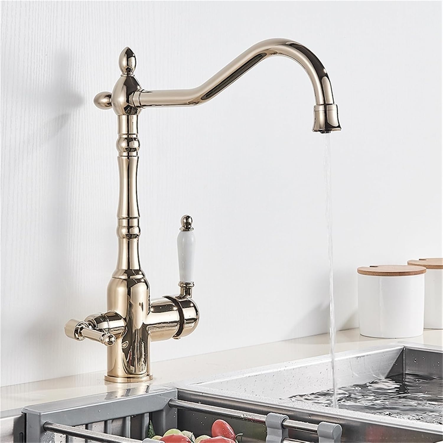 Antique Brass Filtered Kitchen Faucet Mixer Tap Hot Cold Water 360 Rotation Water Purification Water Crane Tap(Gold)