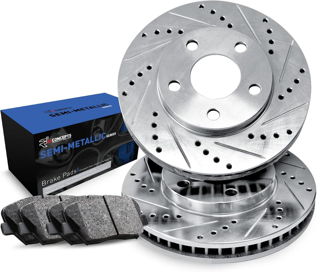 R1 Concepts Rear Brake Kit Fits 2010-2022 Lexus GX460; 2010-2022 Toyota 4Runner; 2010-2014 Toyota FJ Cruiser| Semi Met Brake Pads and Drilled Slotted Brake Rotors| 12.3' Rear
