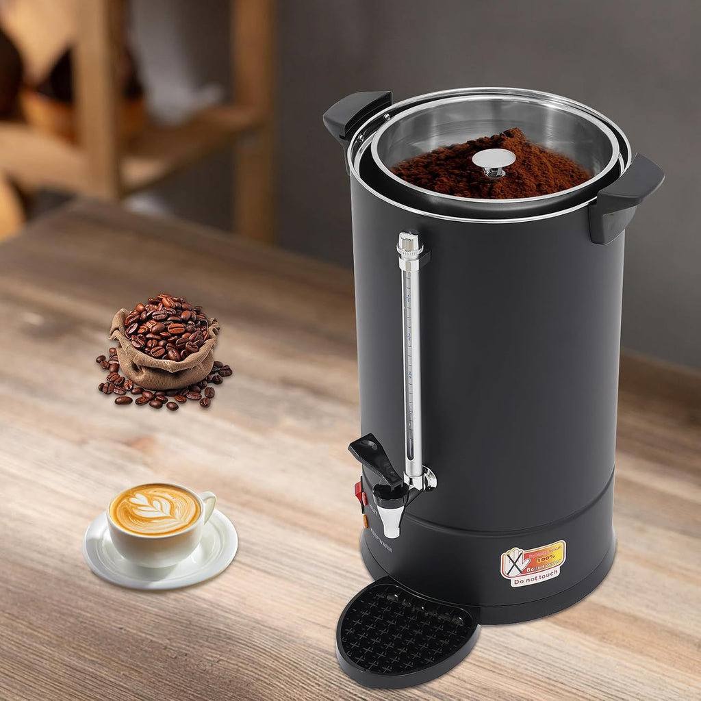 Commercial Coffee Urn, 15L/4Gal Stainless Steel Coffee Maker Brewer Hot Beverage Dispenser with Faucet & Bottom Tray, 1500W Hot Water Urn for Home Party Office Wedding, Black