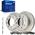 KAX Front Brake Kit, Drilled and Slotted Brake Rotors, Ceramic Brake Pads | Fits Dodge Ram 2500 2000-2002, Dodge Ram 3500 2000-2002, Automotive Replacement Brake Kit