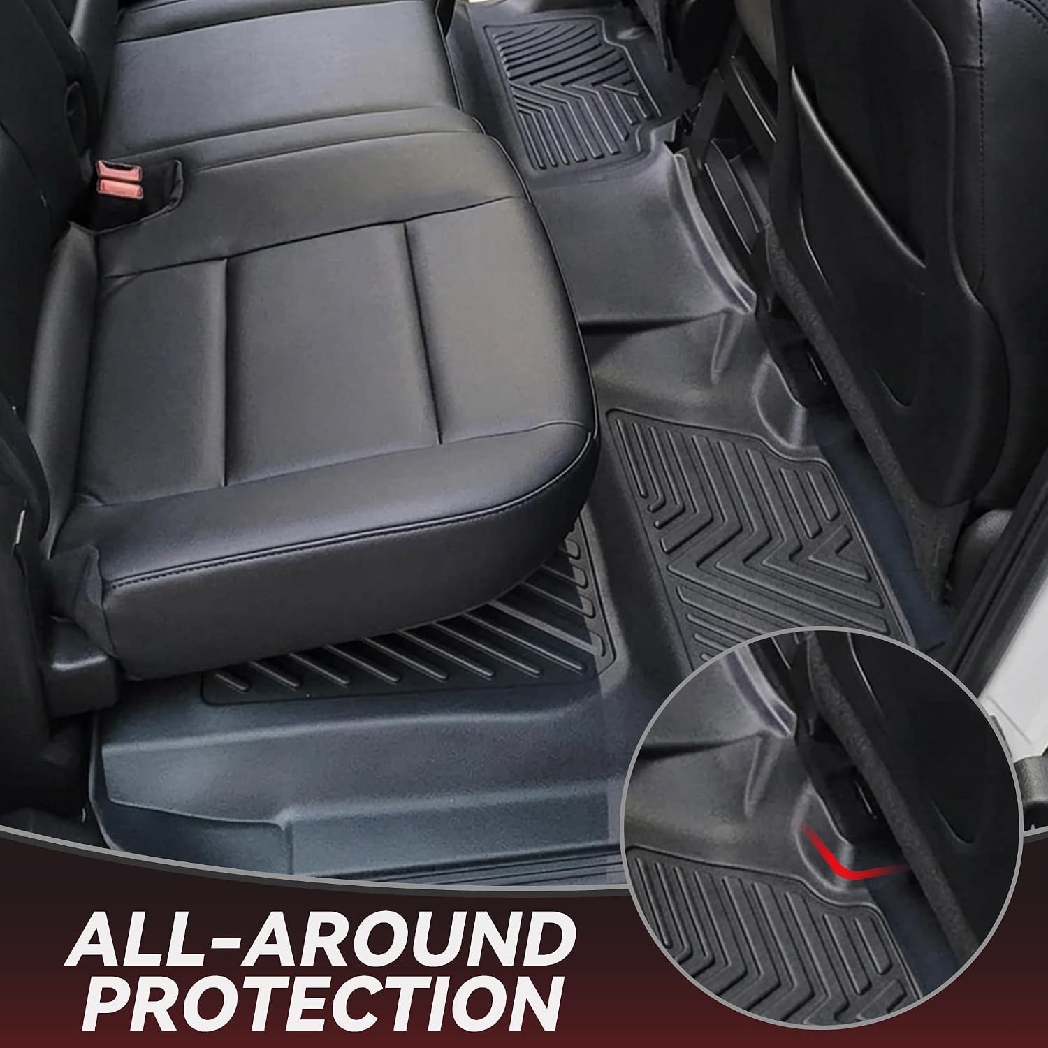 YITAMOTOR Floor Mats for 2014-2018 Silverado/Sierra 1500, 2015-2019 2500HD 3500HD, Crew Cab w/Bench Seat Carpet Floor, Custom Fit All Weather TPE Rubber Liners, Chevy Silverado GMC Sierra Accessories