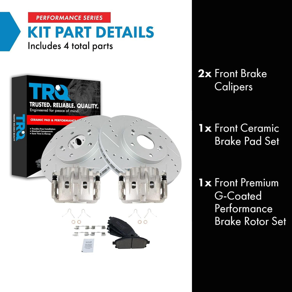 TRQ Performance Front Brake Pad and Rotor Set Ceramic Coated Drilled Slotted Rotors Calipers Compatible with 2006-2006 Acura MDX