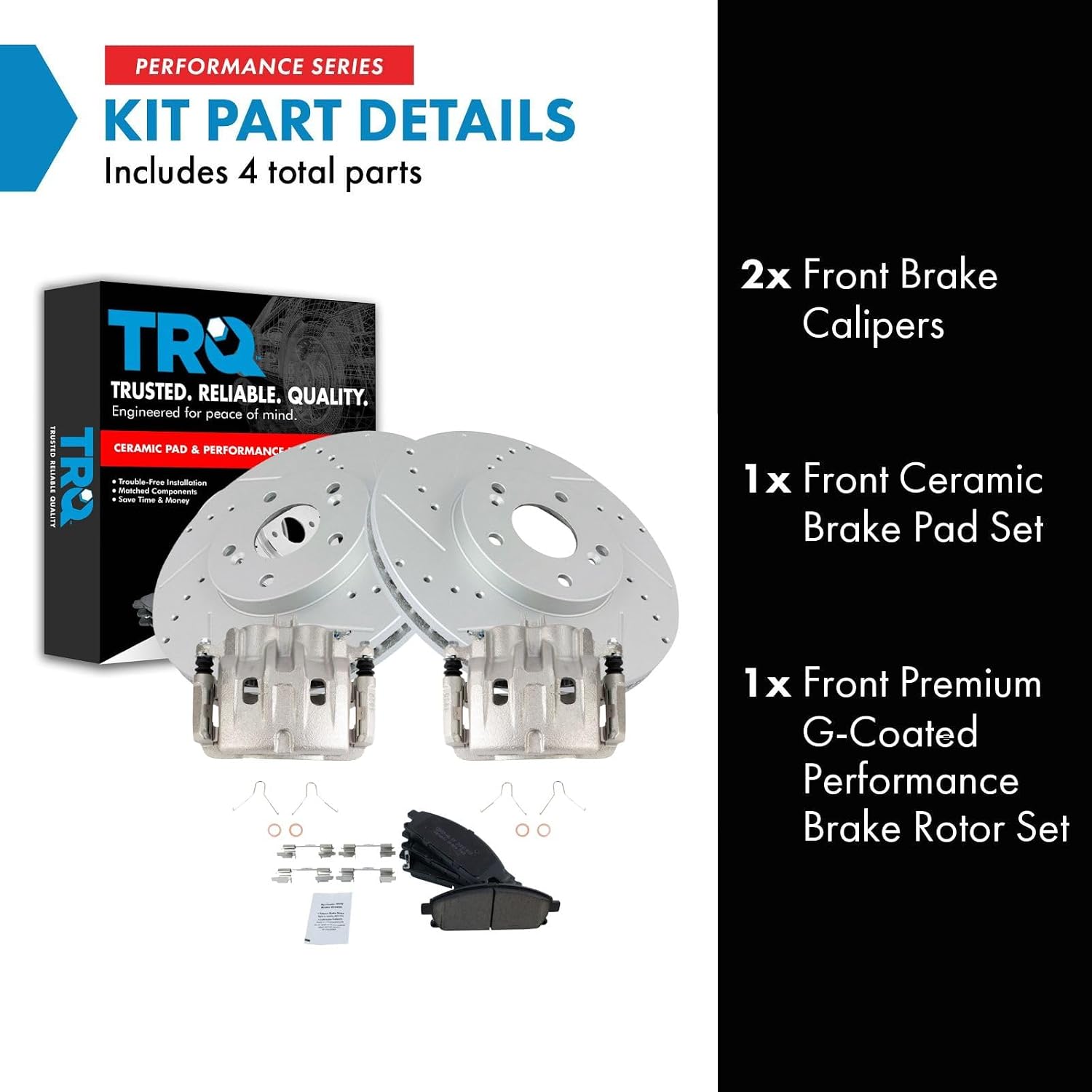 TRQ Performance Front Brake Pad and Rotor Set Ceramic Coated Drilled Slotted Rotors Calipers Compatible with 2006-2006 Acura MDX