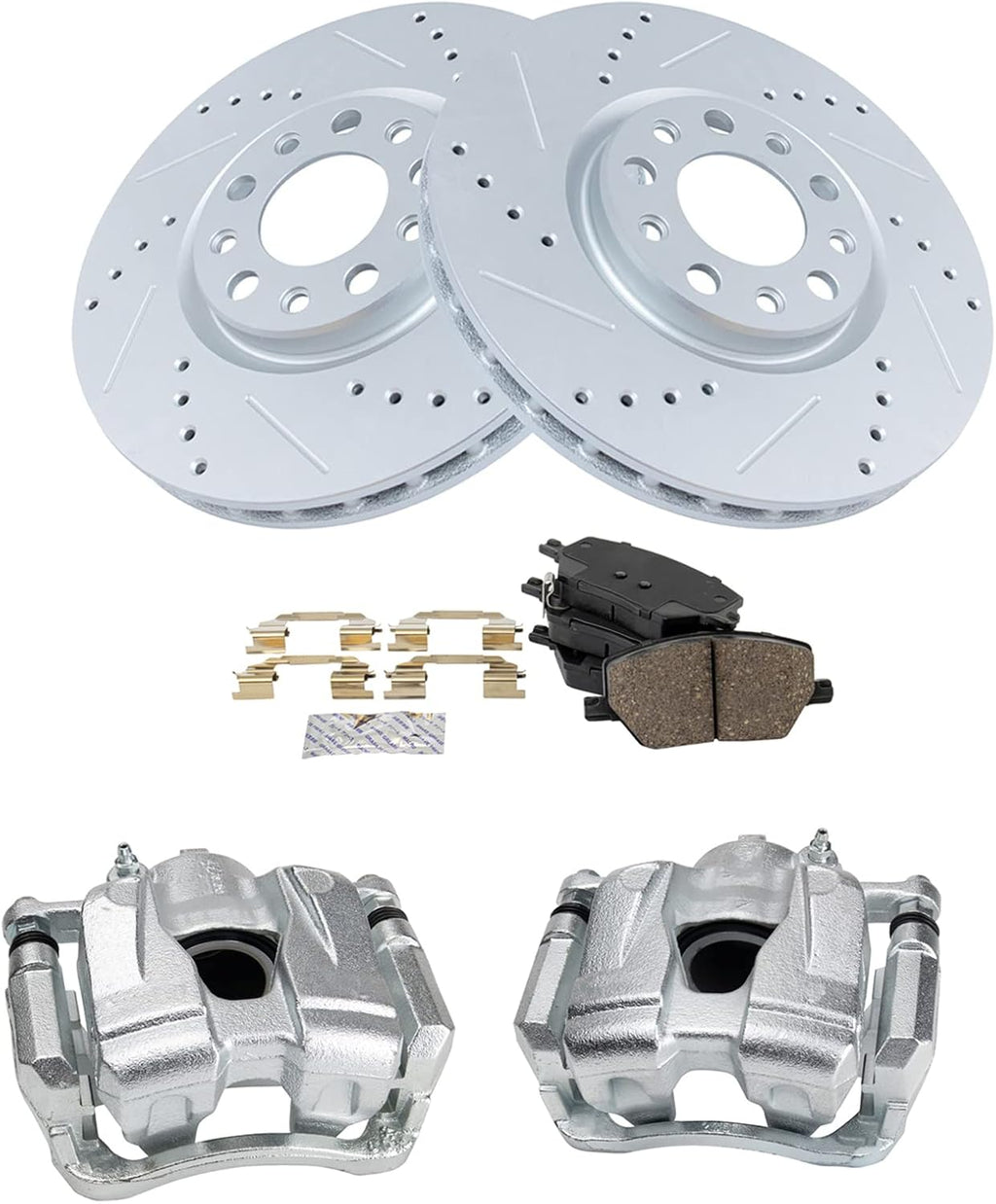 TRQ Performance Front Brake Pad and Rotor Set Ceramic Vented Coated Rotors Calipers Compatible with 2016-2018 Fiat 500X 2015-2018 Jeep Renegade