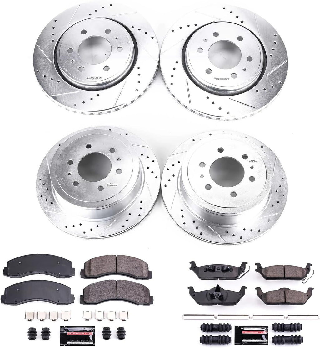 PowerStop Front and Rear Brake Kit for Ford F-150 2010-11 - Drilled and Slotted Disc Rotors with Carbon-Fiber Ceramic Brake Pads Replacement, K3166
