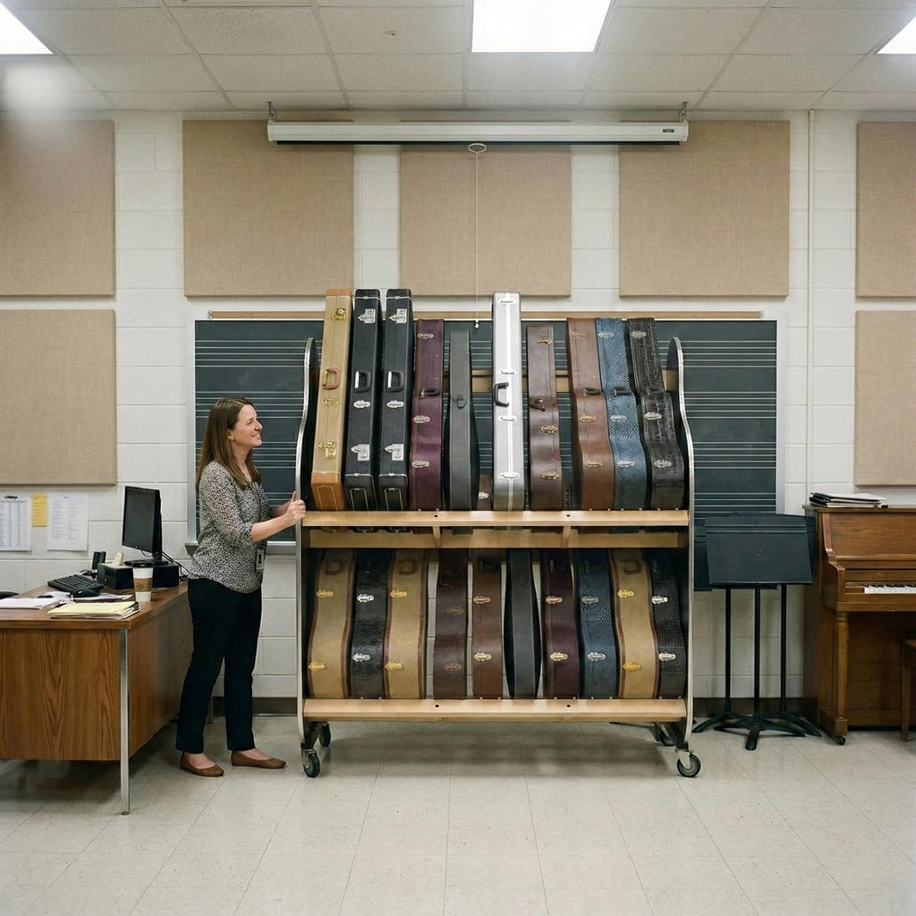 A&S Crafted Products Double-Stack Electric Guitar Case Rack - The Session-Pro | 2-Tier Storage | Made in U.S.A.