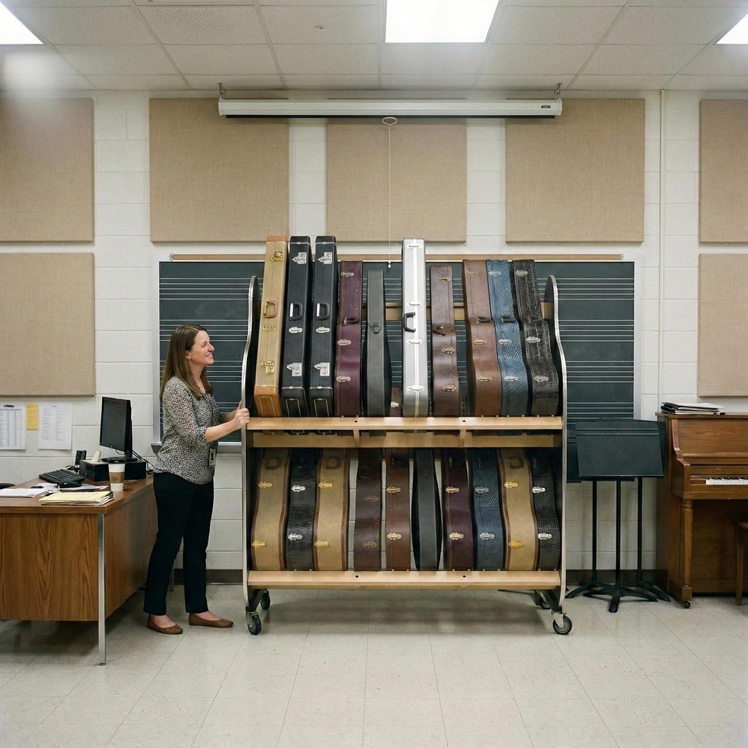 A&S Crafted Products Double-Stack Electric Guitar Case Rack - The Session-Pro | 2-Tier Storage | Made in U.S.A.